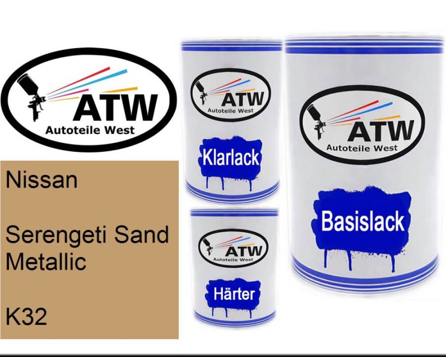 Nissan, Serengeti Sand Metallic, K32: 500ml Lackdose + 500ml Klarlack + 250ml Härter - Set, von ATW Autoteile West.